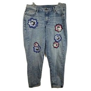 Lane Bryant Size 16 Boyfriend Jeans Women's Plus Acid wash Embroidered Flowers
